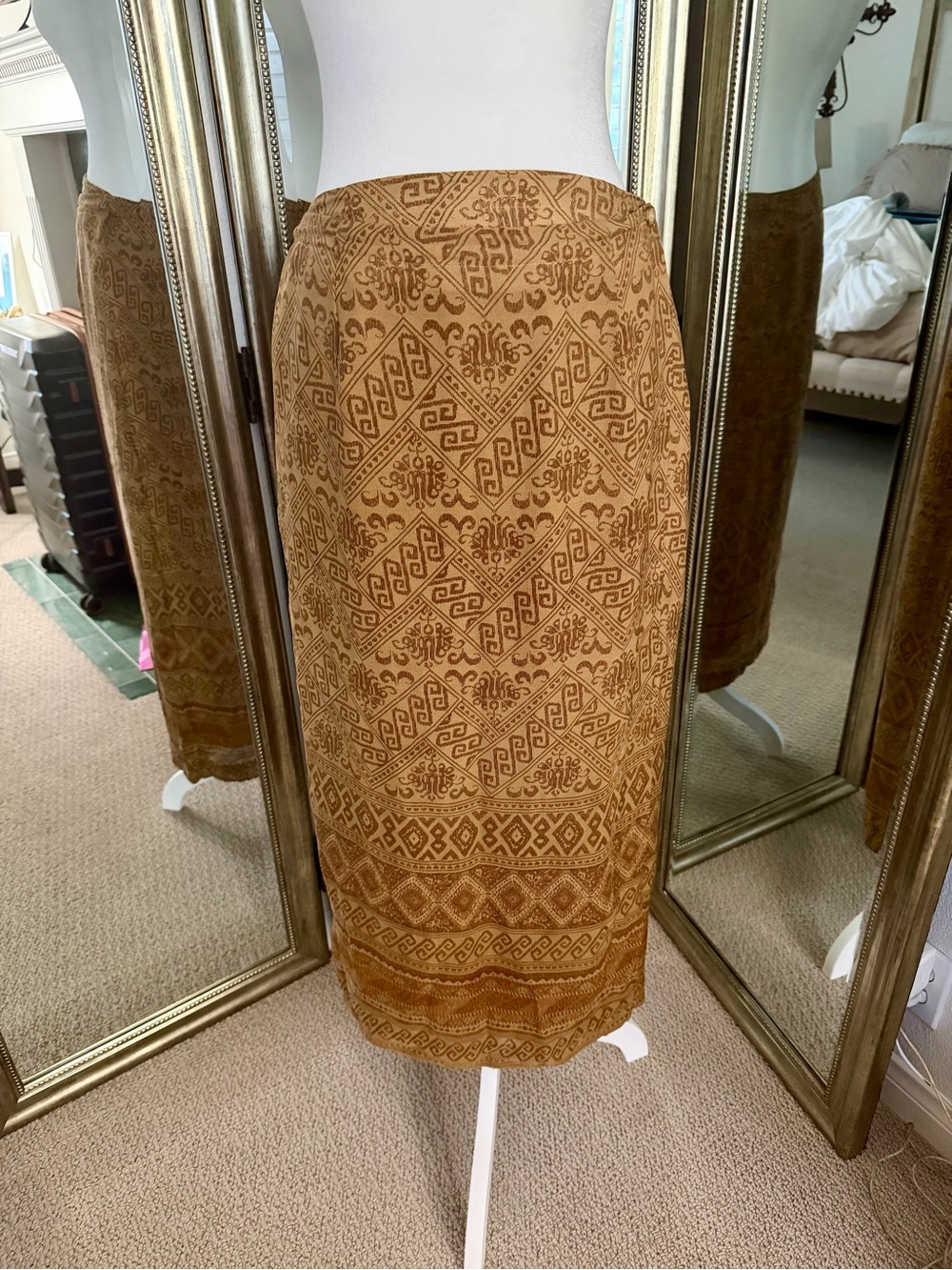 Jones New York Tan Brown Patterned Midi Skirt